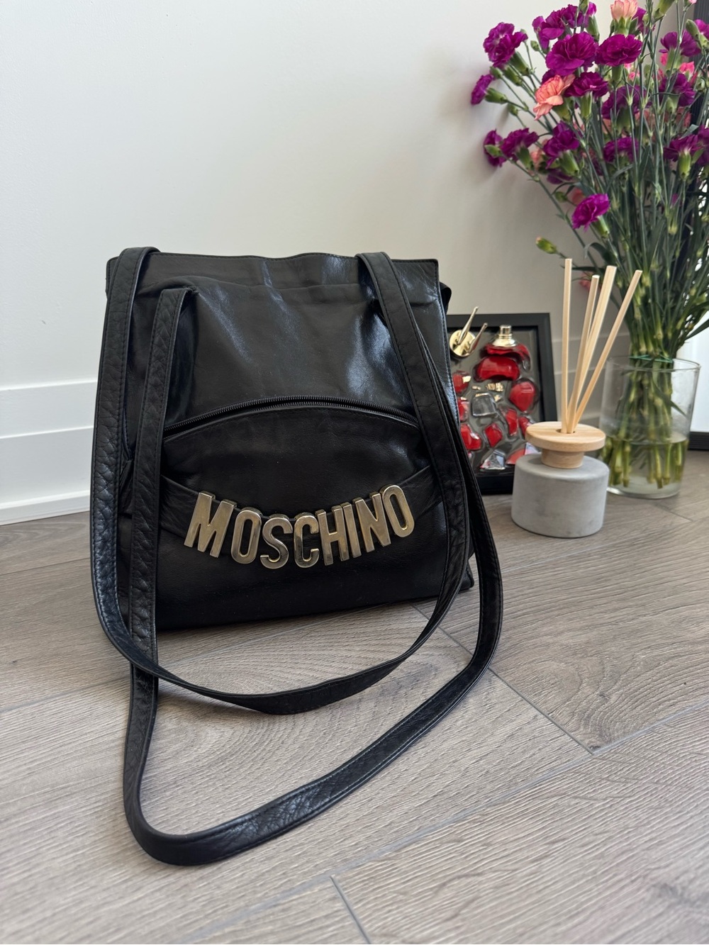 Moschino Leather Handbag Vintage Bag  Designer Rare